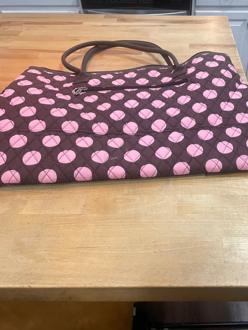 Brown and Pink Quilted Tote Bag